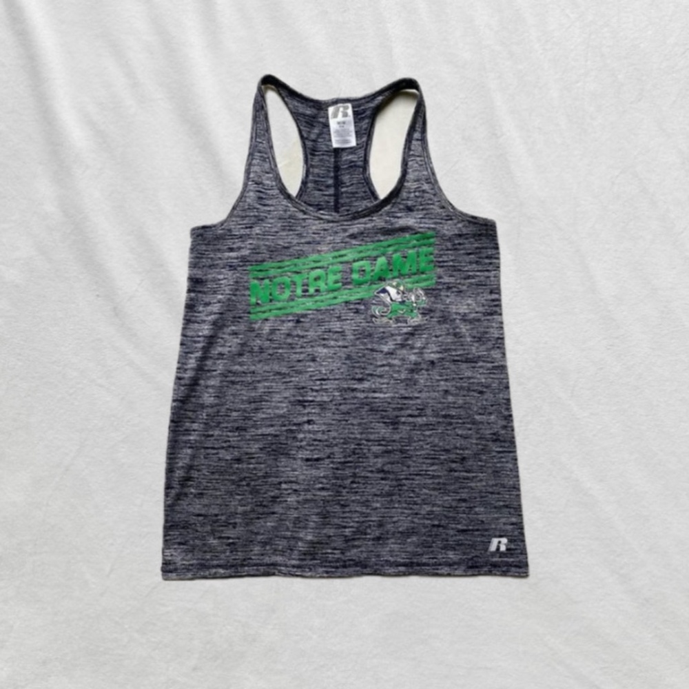 gray and green Notre Dame athletic tank top